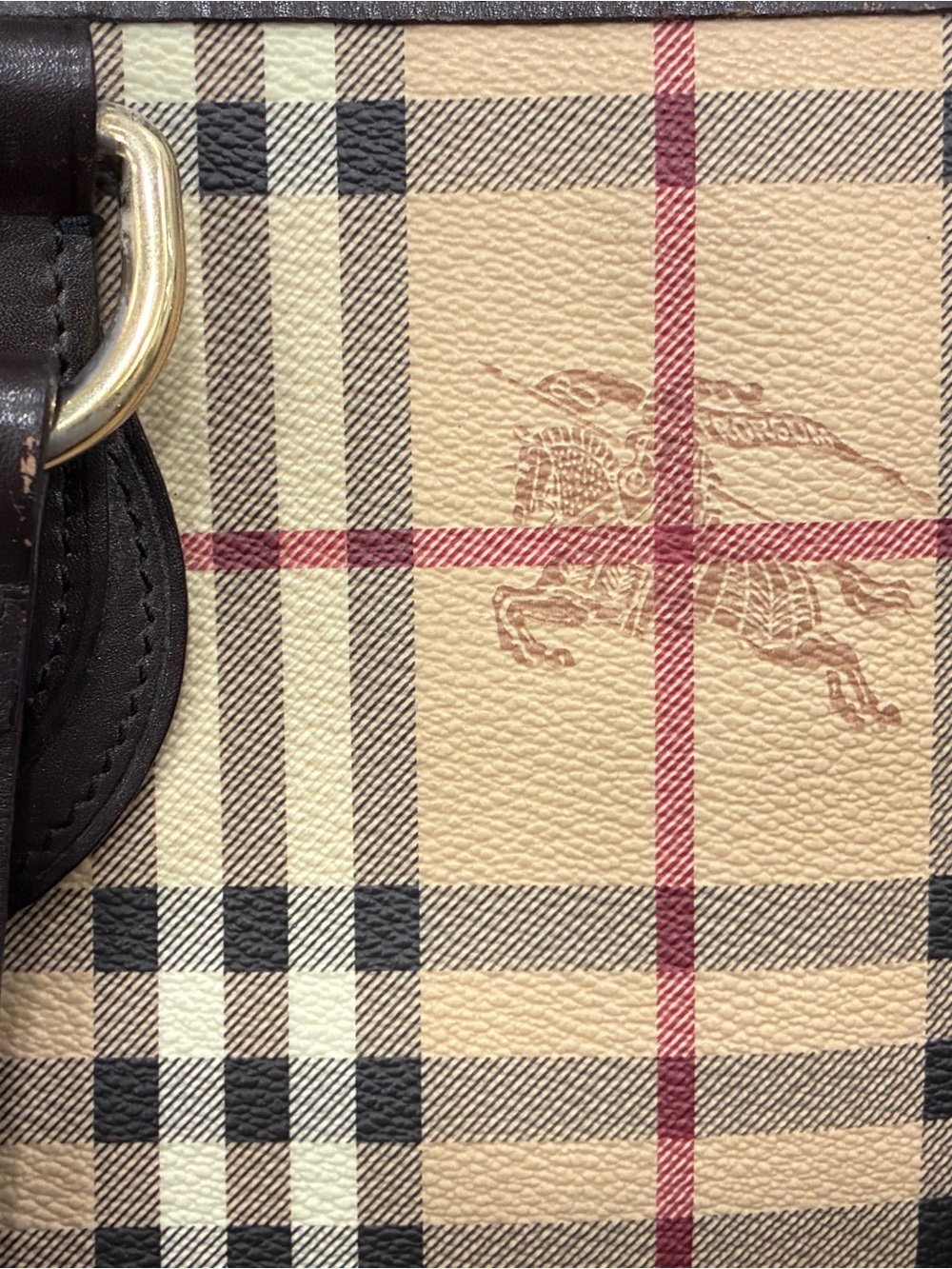 Authentic Burberry Nova Check Tote Bag Brown Leather Trim Large Shoulder Tote - Picture 12 of 13